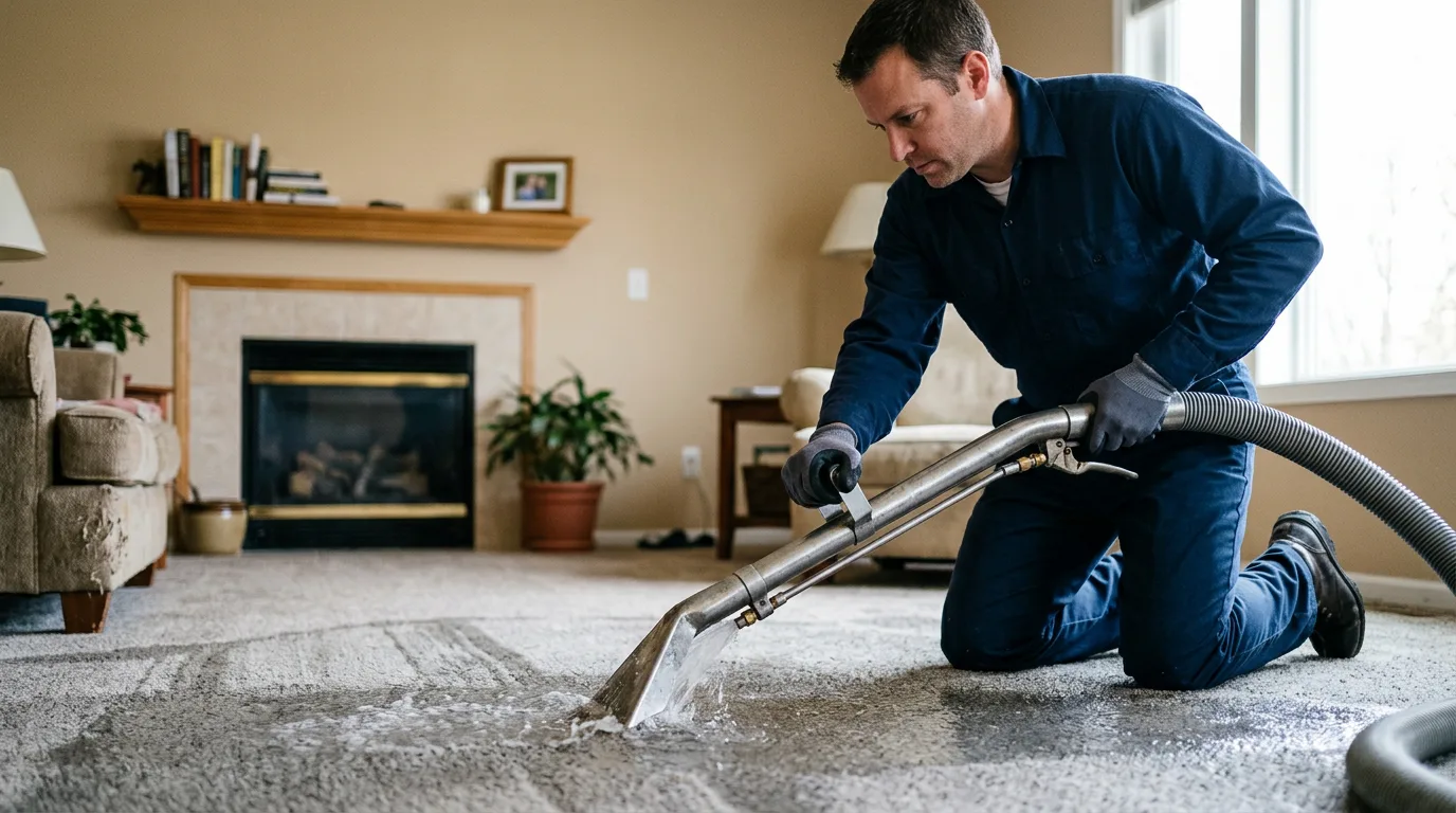 Water damage restoration technician working near Fraser, MI